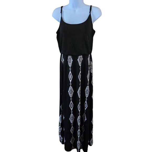 Maxi Dress Black & White Aztec Pattern Sleeveless Straps geometric tribal - Picture 1 of 7